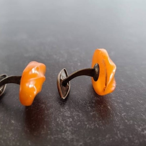 Vintage 830 Silver Amber Cufflinks - Picture 2 of 10